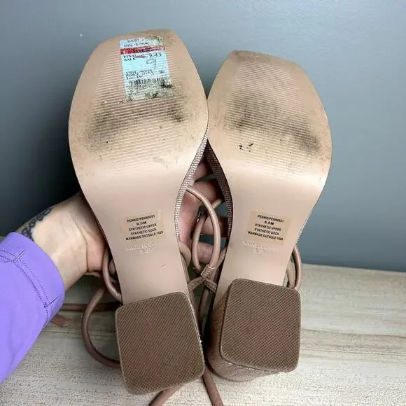 Steve Madden Pennie Tan Brown Faux Leather Strappy Block Heels Sandals size 9.5 - Picture 7 of 12